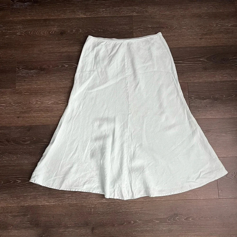 Eileen Fisher Skirt Womens Medium Mint Green Organic‎ Linen Flare Boho Lagenlook - Picture 3 of 6